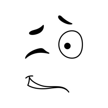 Winking smile emoticon emoji icon. Vector line art cartoon comic smiley with eye wink
