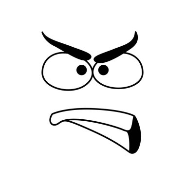 Angry smile face emoticon, disgruntled comic smiley with annoyed grumbling mouth. Vector isolated cartoon line emoji