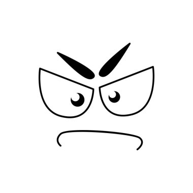 Smile face emoticon, comic line smiley with angry dissatisfied closed mouth. Vector isolated cartoon emoji