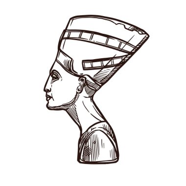 Nefertiti sketch, Ancient Egypt pharaoh queen, vector icon. Ancient Egypt history and Cairo culture, wife of pharaoh king Akhenaten, Neferneferuaten Nefertiti monument