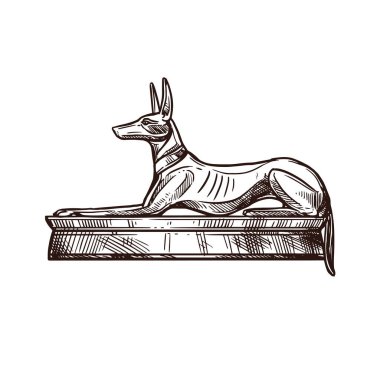 Anubis dog sketch, Ancient Egypt deity and sacred dog, vector hand drawn icon. Ancient Egyptian sacred animal deity symbol of Anubis, Egyptology and mythology in sketch