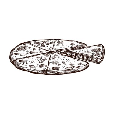 Mexican holiday quesadilla, vector sketch symbol. Cinco de Mayo in Mexico or 5 May fiesta party traditional food, Mexican national celebration symbol of quesadilla tortilla