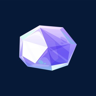 Purple gem stone isolated natural crystal 3D realistic icon. Vector precious diamond crystal, jewelry decoration, sapphire carat gemstone. Violet amethyst or quartz, mauve agate, lilac glittering gem