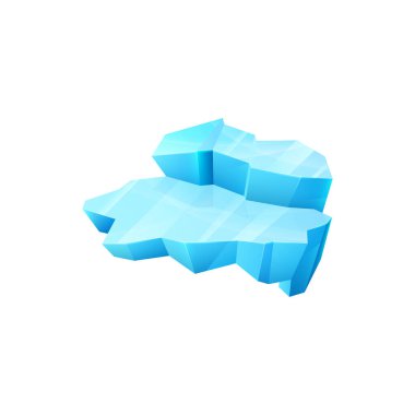 Ice crystal, blue iced low glacier or floe, vector two-tier iceberg, salt mineral, cap snowdrift or icicle winter gui and ui game element. Isolated cartoon turquoise ice cube or glass, frozen block