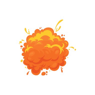Atomic bomb explosive detonation isolated fat cartoon icon. Vector boom effects, smoke elements for game ui design, orange fiery inferno. Nuclear bomb explosion, cartoon dynamite danger comic cloud