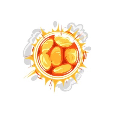 Atom bomb explosion, exploding effect with smoke cloud isolated fire ball. Vector exploding dynamite, radiation and smog, nuclear bomb boom bang. Cartoon blast and burst, atomic radioactive glare