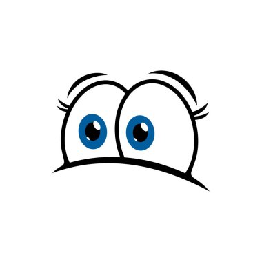 Eyes face smile, cartoon character and expression emoticon, vector icon. Frightened scared or shy look eyes emoji or chat emotion smile face, googly big blue eyes