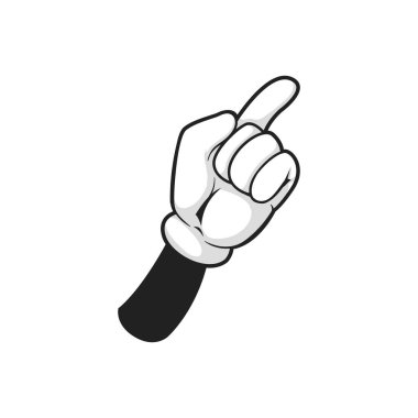 Hand gesture with raised index finger calling someone isolated. Vector pointing forefinger point attention, order this, choose this or make choice, nonverbal communication sign, cartoon arm in glove