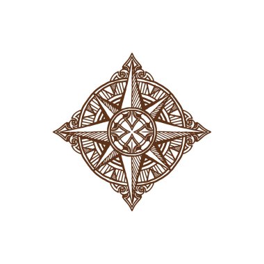 Compass in retro style with north, east, south and west sides isolated. Vector vintage navigation and orientation instrument. Marine tool showing direction and geographic cardinal points, medieval map