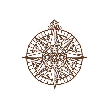 Compass in retro style, vintage navigation and orientation instrument isolated antique medieval map with round dial. Marine tool showing geographic cardinal points, voyage journey nautical guide