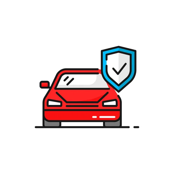 Auto Insurance Safety Shield Isolated Outline Color Icon Vector Transport — Vetor de Stock