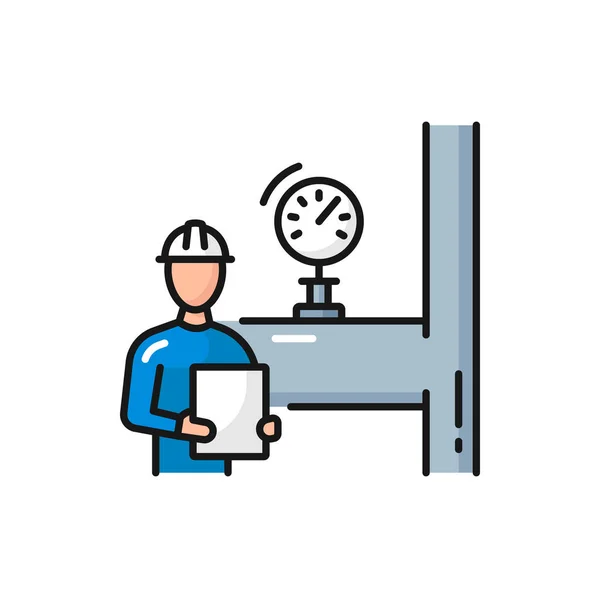 Manometer Oil Production Control Operator Color Outline Icon Vector Man — Stockvector