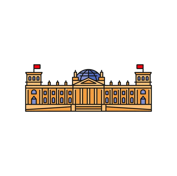 Reichstag Building Berlin Germany Isolated Color Outline Icon Vector Bundestag — Stock Vector