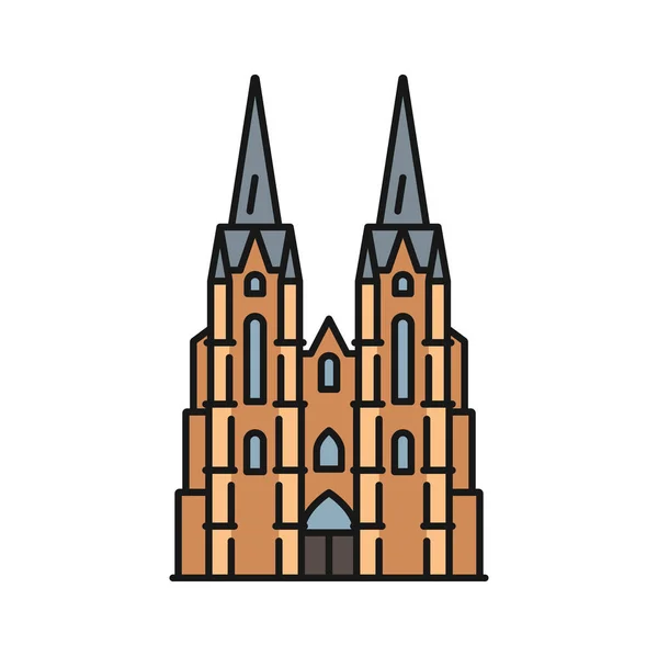 German Cathedral Isolated Color Outline Icon Vector Vintage Cathedral Monument — Stockvektor