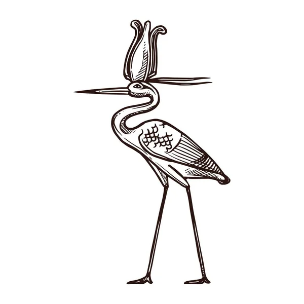 Bennu Heron Sketch Ancient Egypt Deity Mythology Bird Vector Icon — Stockový vektor