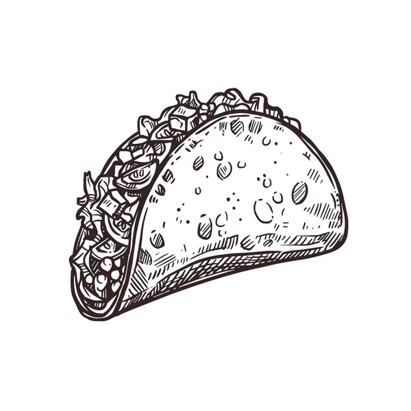Mexican Taco Traditional Mexico Holiday Fiesta Food Vector Sketch Cinco — 스톡 벡터