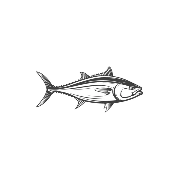 Tuna Scombridae Saltwater Fish Isolated Hand Bluefin Monochrome Icon Vector — Vettoriale Stock
