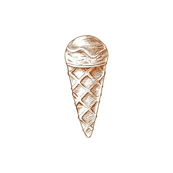 Sketch Ice Cream Ball Waffle Cone Vector Sweet Dessert Creamy — Wektor stockowy