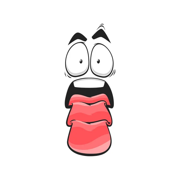 Cartoon Shocked Face Long Folded Tongue Funny Vector Character Astonished — Stock Vector