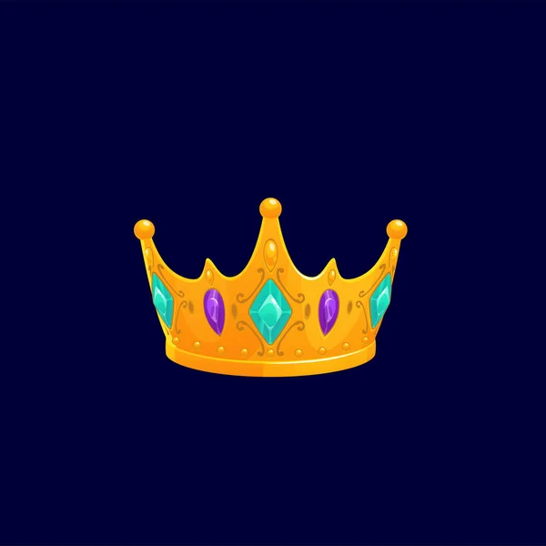 Golden Crowns King Queen Decorated Precious Gem Stones Isolated Cartoon — Wektor stockowy