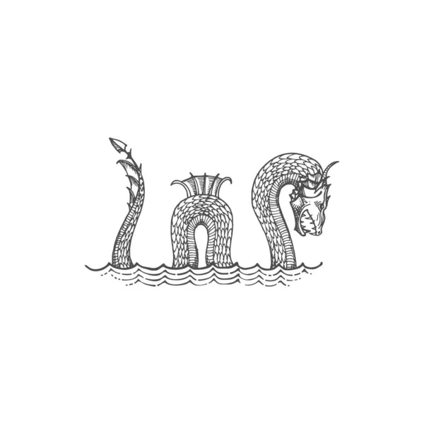 Serpent Dragon Ancient Aged Big Deep Loch Fin Demon Mystic — Stock Vector