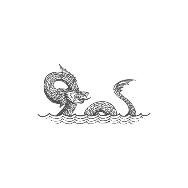 Leviathan Mythical Creature Sea Serpent Judaism Isolated Monochrome Sketch Vector — Stock vektor