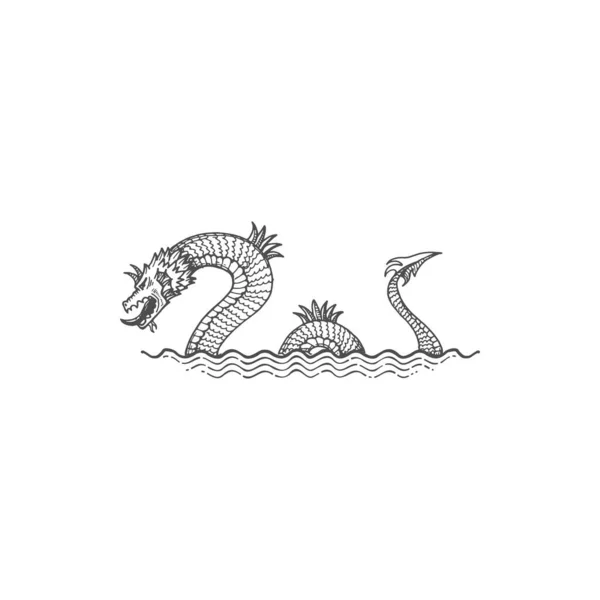 Sea Serpent Dragon Bakunawa Isolated Water Beast Sketch Icon Vector — 스톡 벡터