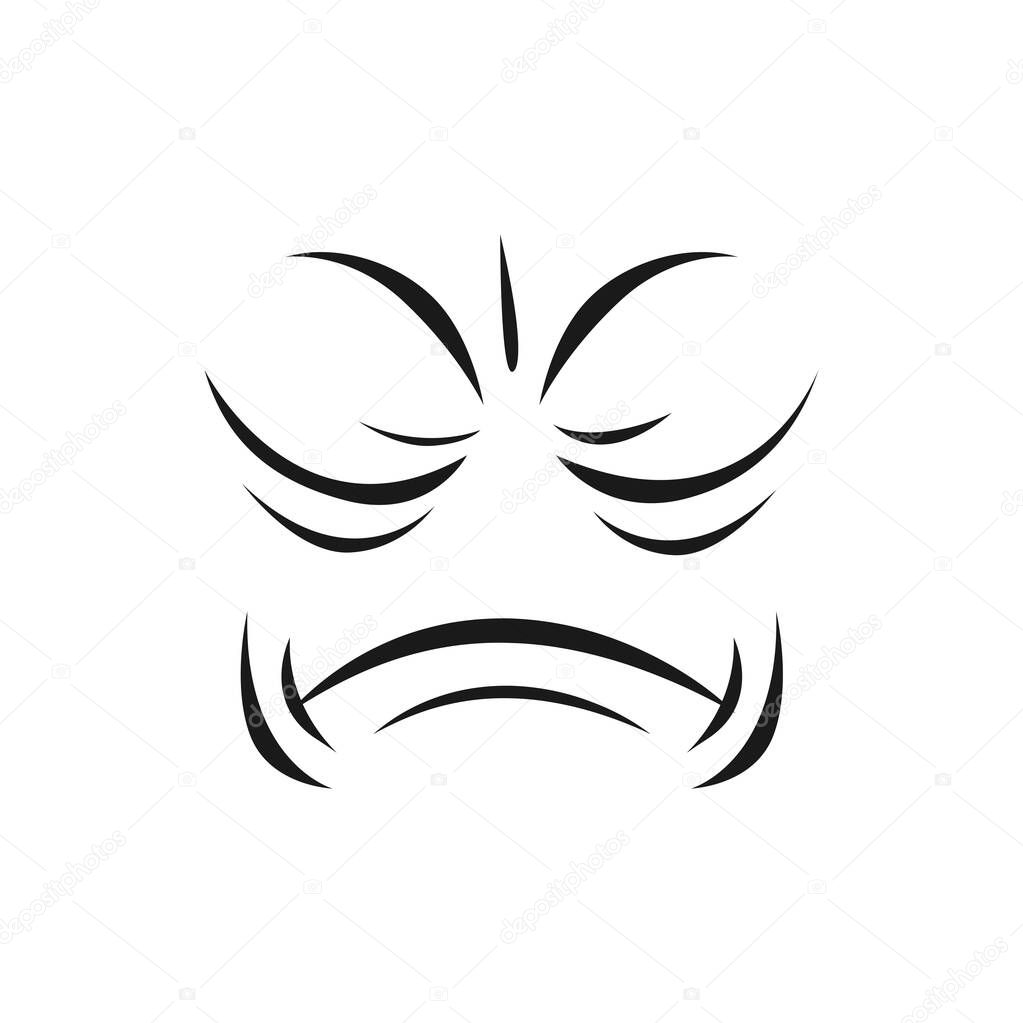 Cartoon sad face, vector unhappy or upset emoji, plaintive facial expression with closed eyes and mouth. Negative feelings, sadness emotion, isolated woeful character