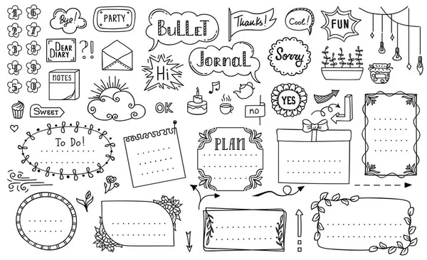 Doodle Bullet Journal Diary Notebook Hand Drawn Frames Vector Calendar — 图库矢量图片