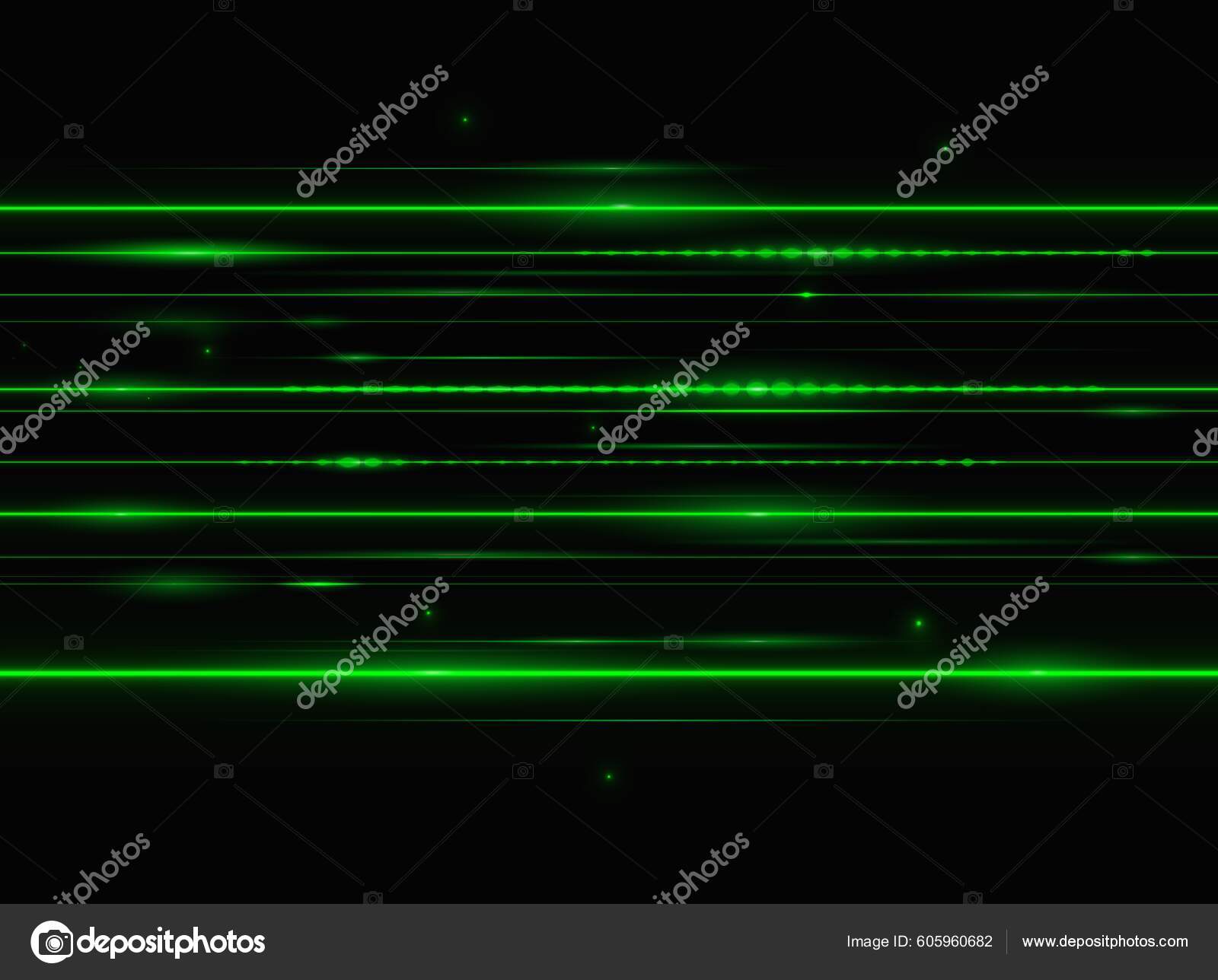 Green Laser Beam Lights Vector Horizontal Lens Flare Lines Glowing