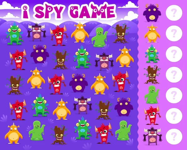 Spy Game Cartoon Monster Characters Kids Counting Puzzle Playing Activity — ストックベクタ
