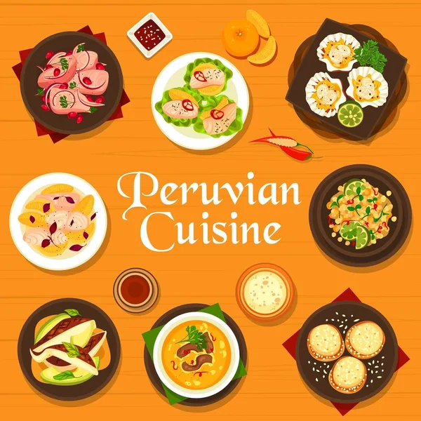 Peruvian Cuisine Menu Cover Design Template Beef Corn Chowder Fish — Stock Vector