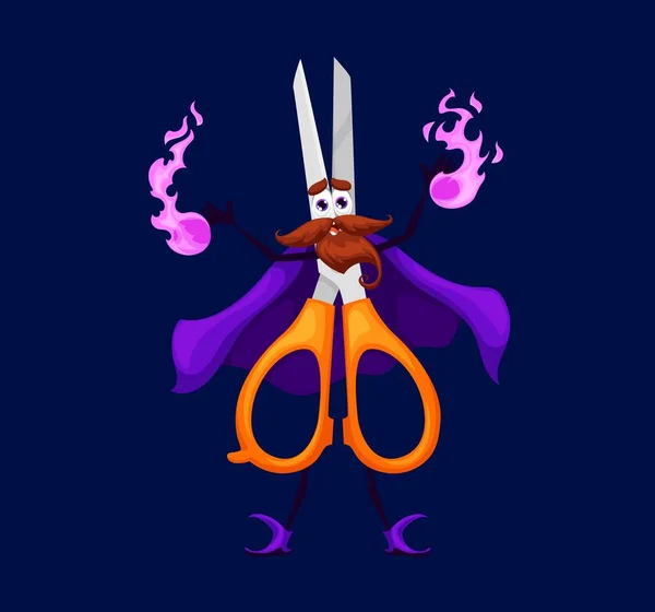 Cartoon School Scissors Wizard Mage Sorcerer Character Isolated Vector Office — Stockový vektor