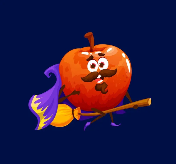 Cartoon Halloween Red Apple Witch Wizard Sorcerer Character Ripe Vector — Stockový vektor