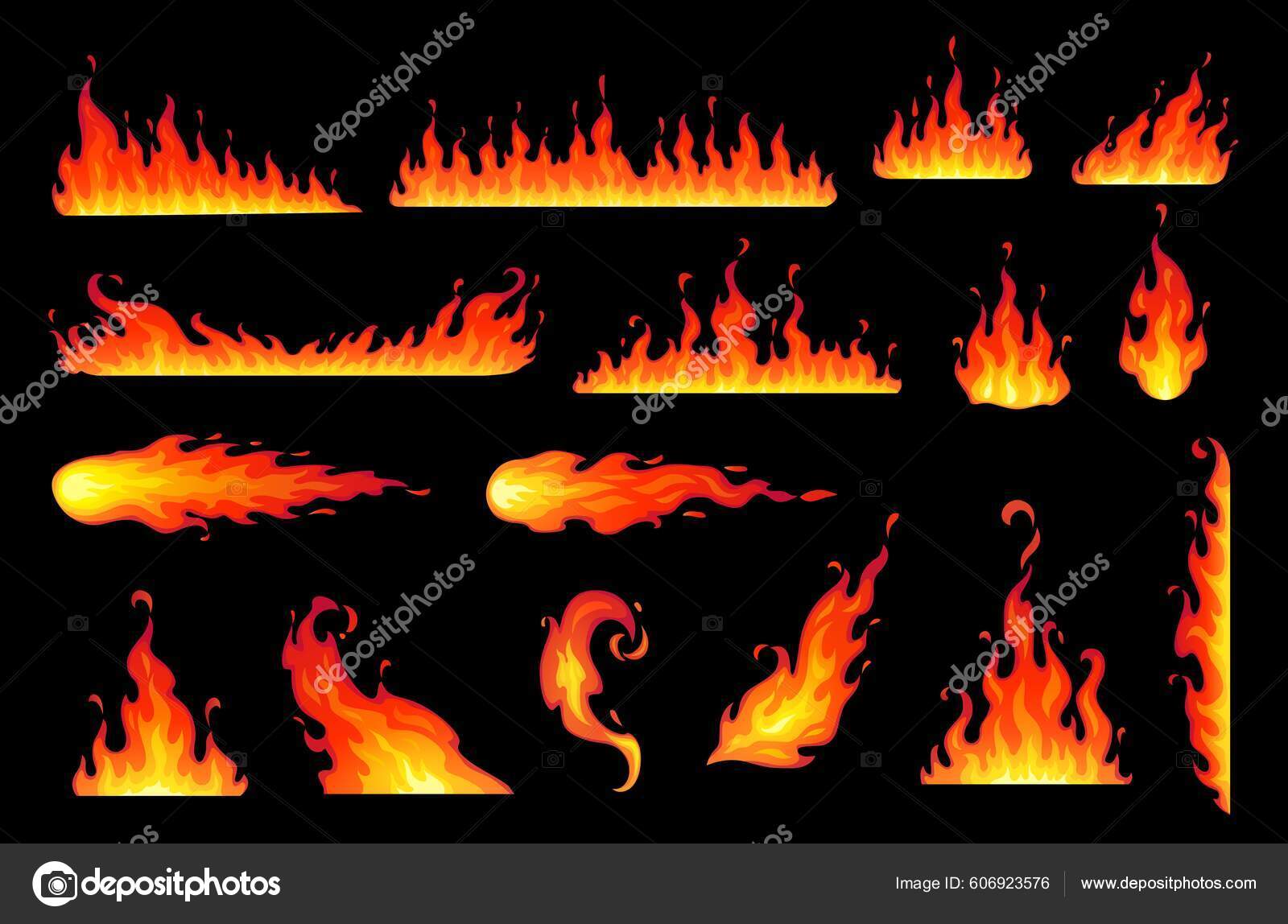 Vetores de Chamas De Fogo Queimando Ícones Desenho Animado Isolado
