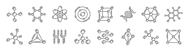 Atome Adn Chromosome Molécule Décrivent Des Icônes Des Symboles Ligne — Image vectorielle