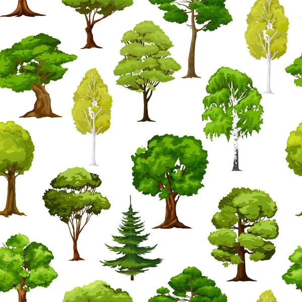 Floresta Dos Desenhos Animados Árvores Verdes Jardim Fundo Sem Costura —  Vetores de Stock