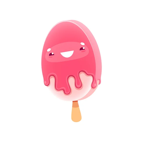 Kreskówkowy Charakter Deser Lodów Kawaii Truskawkowy Popsicle Różowym Glazury Kapanie — Wektor stockowy