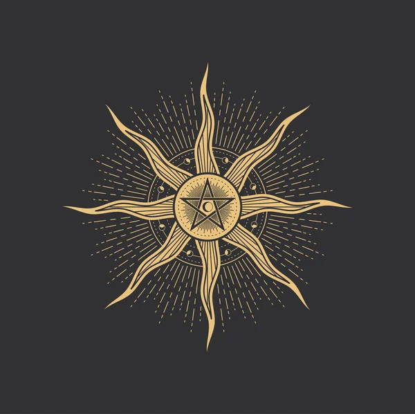 Tarot Pentagram Symbol Slunce Měsíc Pro Esoterickou Magii Posvátnou Geometrii — Stockový vektor