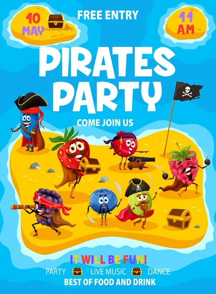 Ulotka Dla Piratów Cartoon Jagodowych Piratów Korsarzy Wyspie Wakacje Dla — Wektor stockowy