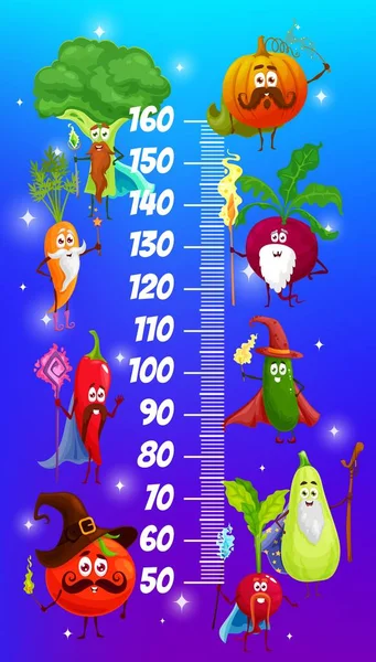 Kinder Höhendiagramm Cartoon Zauberer Und Zauberer Gemüse Vektorwachstumsmesser Mit Cartoon — Stockvektor