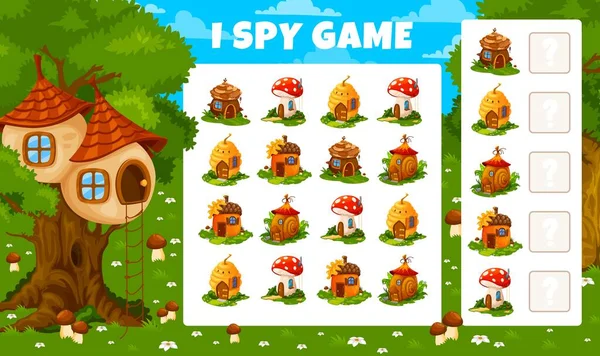 Spy Kids Game Worksheet Cartoon Fairy House Buildings Vector Educational — Stock Vector