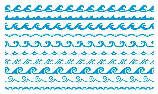 Mer Océan Bleu Vague Ligne Frontières Cadres Surf Nautique Vague — Image vectorielle