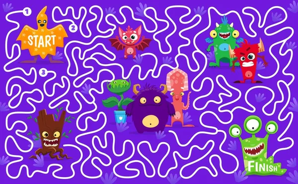 Labyrinthe Labyrinthe Aide Personnage Monstre Dessin Animé Pour Trouver Ses — Image vectorielle