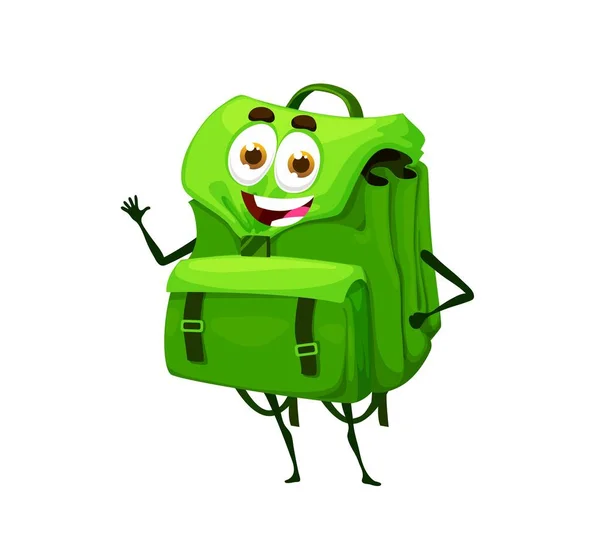 Caricatura Lindo Personaje Bolsa Escuela Verde Mochila Vector Divertido Con — Archivo Imágenes Vectoriales