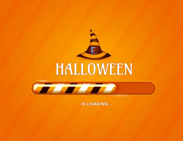 Halloween loading bar, horror holiday load indicator for party countdown, vector orange background. Halloween loading bar with witch hat decoration for autumn holiday greeting card or web page loading