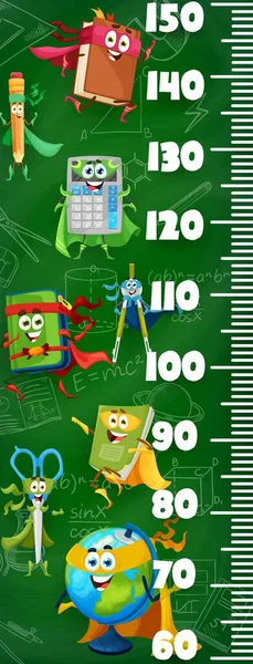 Kids Height Chart Ruler Cartoon School Superhero Characters Kids Height — Stock Vector