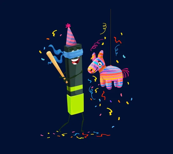 休日のお祝い 漫画のフェルト先端ペンマーカー文字 ベクトルブラインドは 紙吹雪でピナタを打つより軽い人を折ります お祝いの帽子の学校やオフィスの文房具パーティー — ストックベクタ