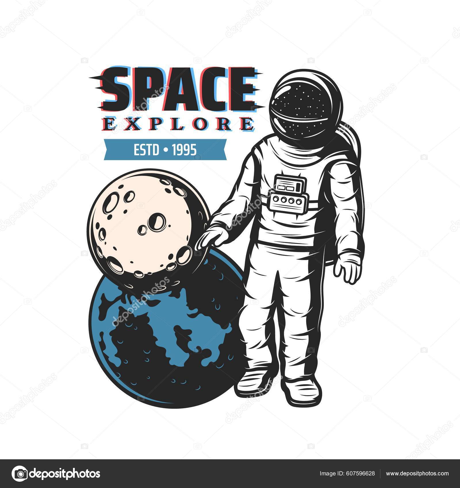 Astronauta Con Planetas Espacio Explorar Galaxia Icono Vector Vuelo Espacial  Vector de stock #607596628 de ©VectorTradition, image size:1600x1700