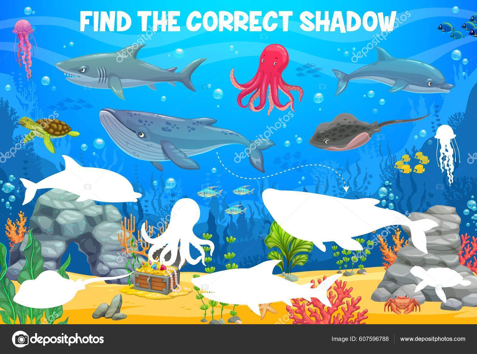 Paisaje Submarino Encontrar Sombra Correcta Los Animales Marinos Peces  Niños Vector de stock #607596788 de ©VectorTradition, image size:1600x1188
